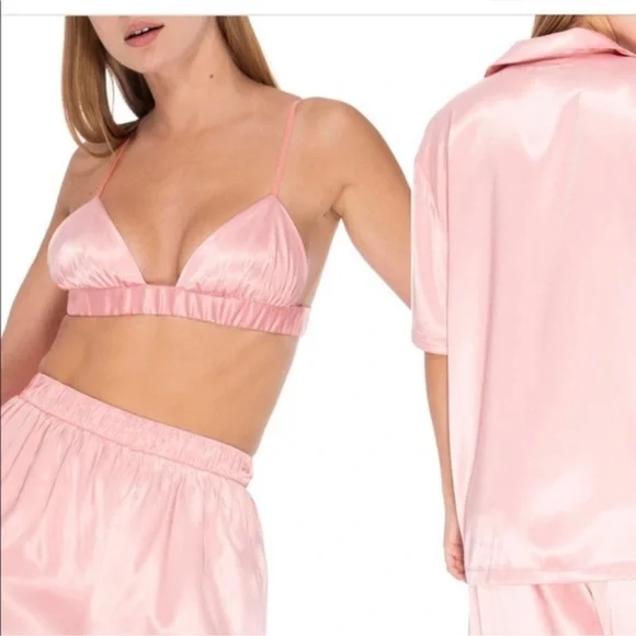 AFRM Frieda Satin Shirt & Bra Set Blush Pink XS